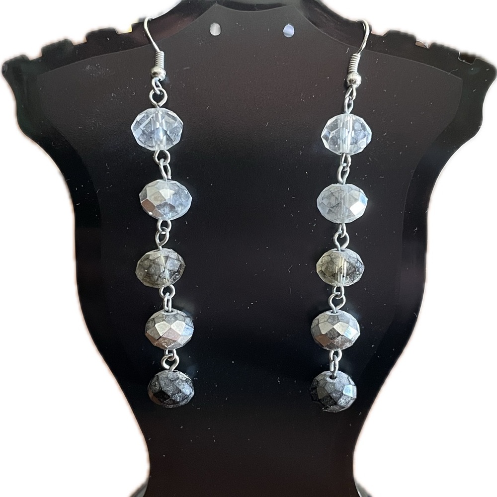 Elegant Silver, Smoky Gray and Black Dangle Earrings